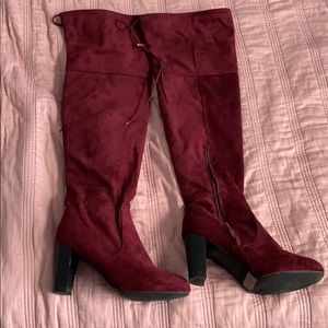 Knee high suede heeled boots